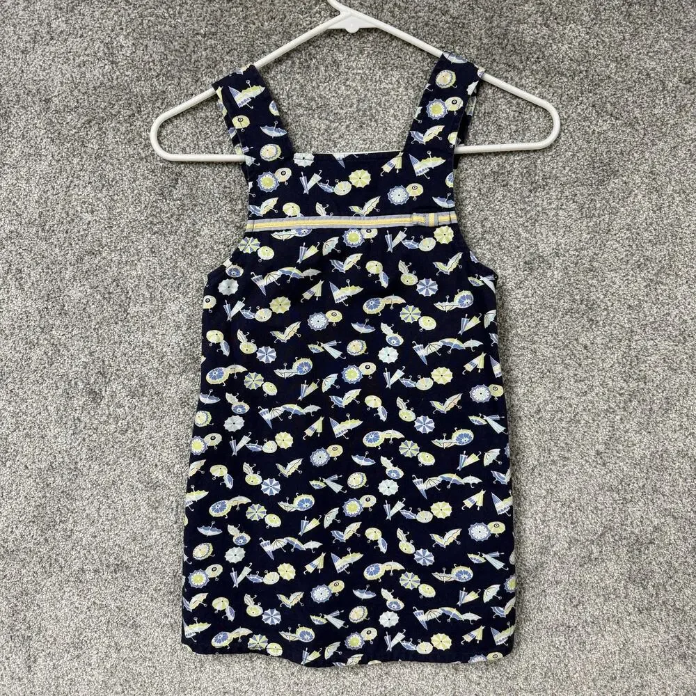 Vintage Y2K Gymboree Jumper Dress Girls 6 Blue Umbrella Rainy Day Preppy Kidcore